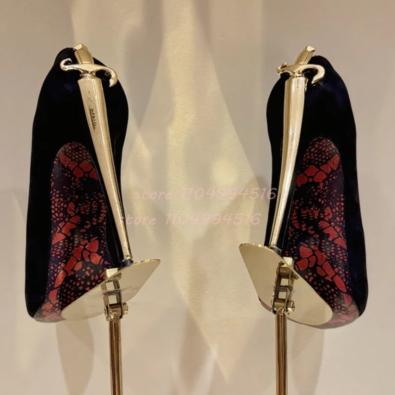 Women Sexy Pointed Toe Stiletto High Pumps Metal Decor Leather Super High Heels  Fashion Party Ladies Summer Gladiator Shoes