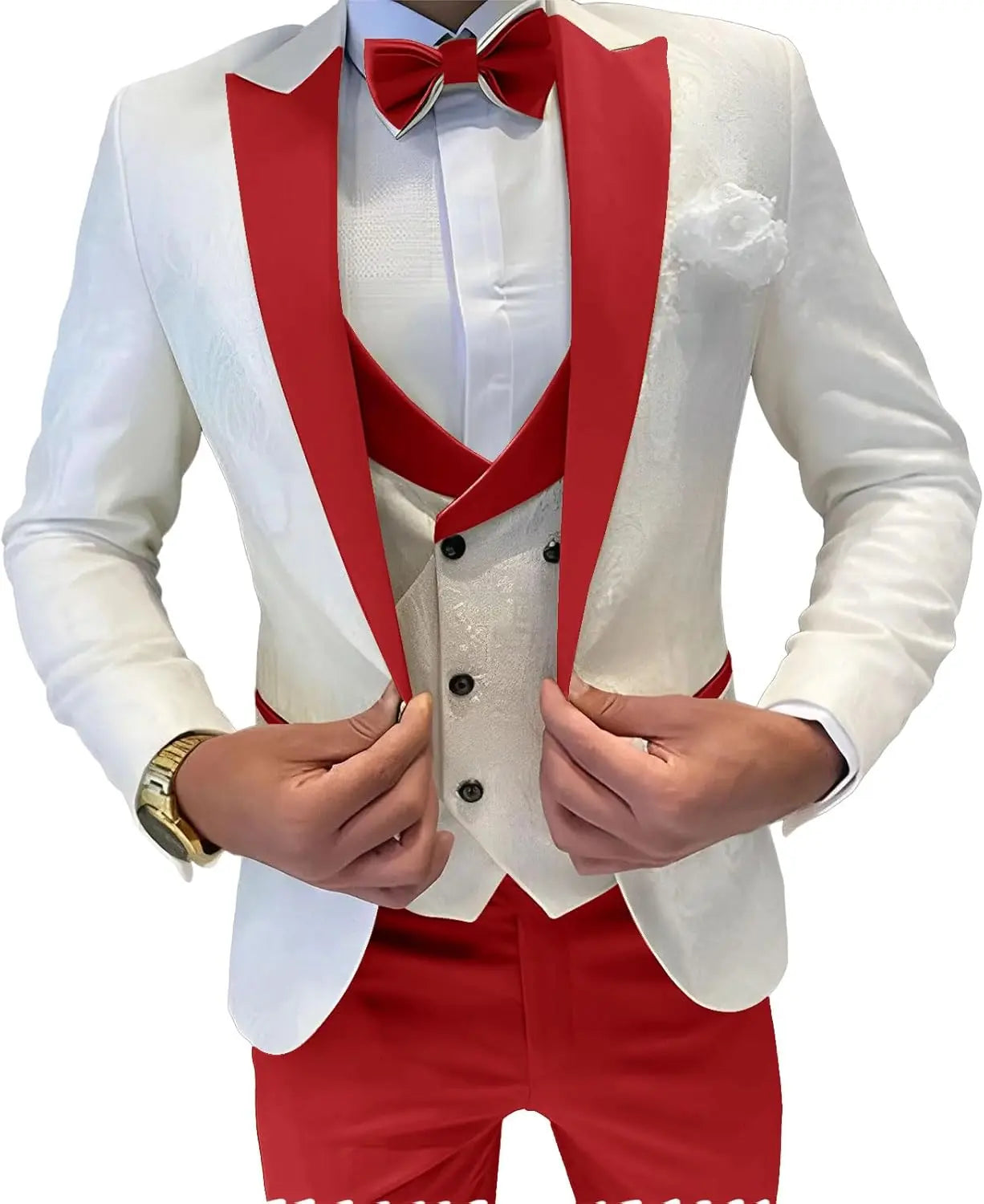 Mens Jacquard Suit 3 Piece Slim Fit Suits Prom Formal Business Suit for Men Jacket Vest Pants Wedding Suit