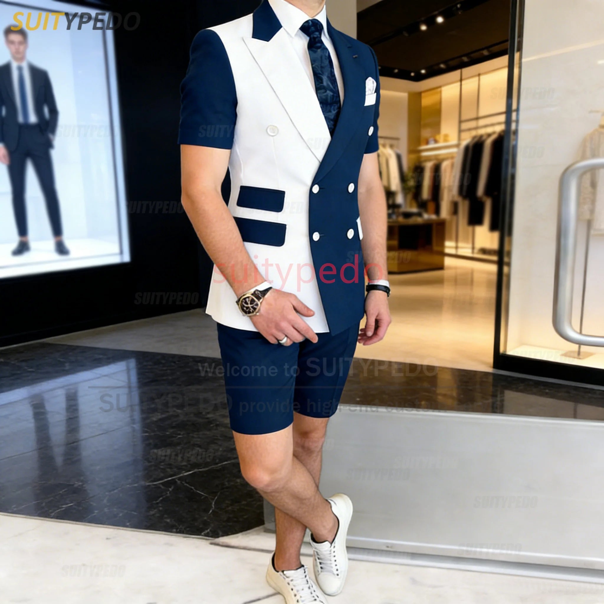 Latest Summer Men's Suit Sets Short Sleeves Blazer And Short Pants Fashon Wedding Party Male Slim Fit Luxury Outfits 2 Pieces