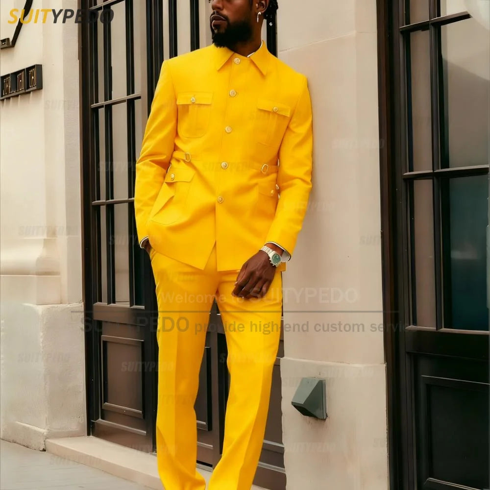 Fashion Men's Suits Slim Fit Blazer And Pants 2 Pieces  Elegant Tailor-made Latest Luxury Business Party Wedding Tuxedos for Men