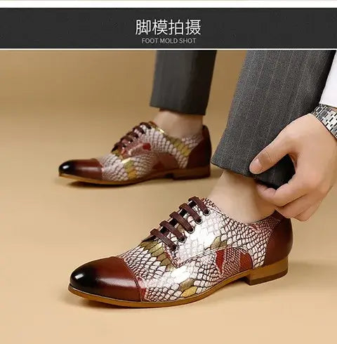 Luxusmarke Echtes Leder Herren Business Schuhe Mode Schlangenmuster Design Schnürschuhe Herren Business Anzug Bräutigam Hochzeitsschuhe
