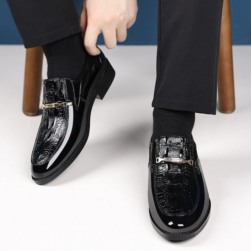 Luxury Men Dress Shoes Crocodile Leather Business Casual Shoes for Men Wedding Party Shoes High Quality Slip on Loafers Big Size