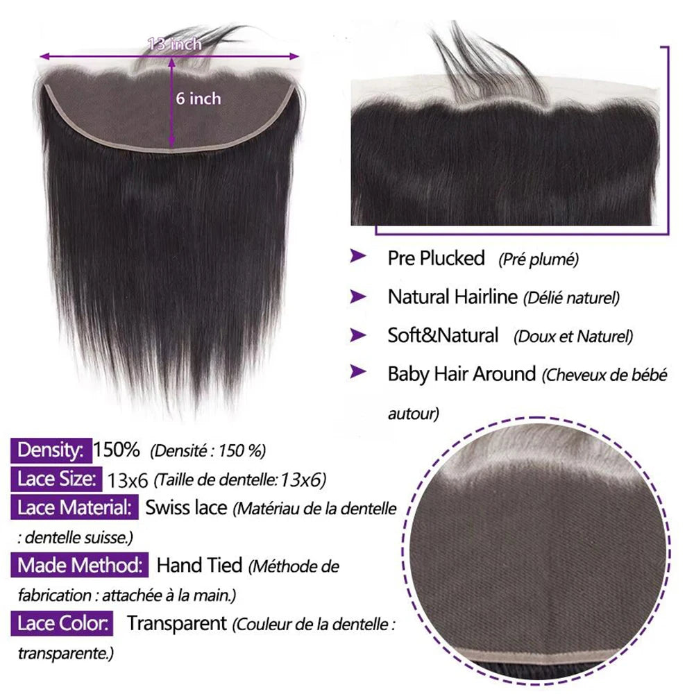 Straight 13X6 Lace Frontal Only 24 Inch Transparent Frontal Lace Only Closure Human Hair Ear To Ear For Women 3-5 Days Delivery