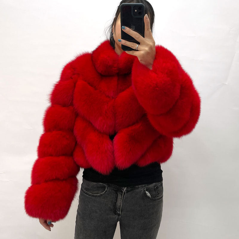 Winter Ladies Fluffy Fashion Thick Warm Fur Coat Hot Sale Crop Top Women Real Fox Fur Jacket