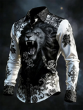 New Purple Bottom Golden Dragon Pattern Printed Men's Long Sleeve Shirt Light Luxury Slimming Business Casual Shirt