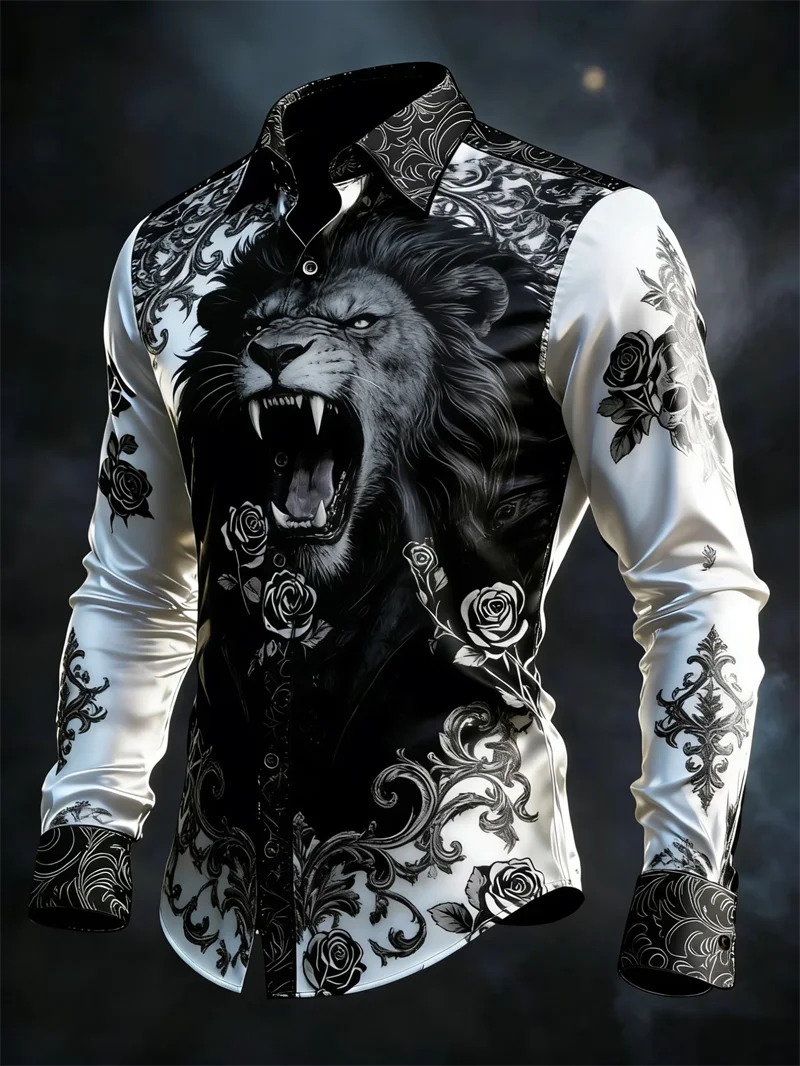 New Purple Bottom Golden Dragon Pattern Printed Men's Long Sleeve Shirt Light Luxury Slimming Business Casual Shirt
