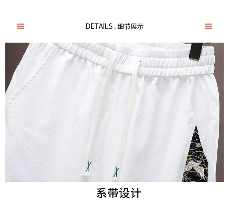 Summer Sets Men Fashion Print Short Sleeved Shirt Shorts Two-piece Men Chinese style Loose Set Mens Short Sets