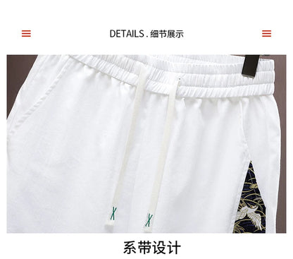 Summer Sets Men Fashion Print Short Sleeved Shirt Shorts Two-piece Men Chinese style Loose Set Mens Short Sets