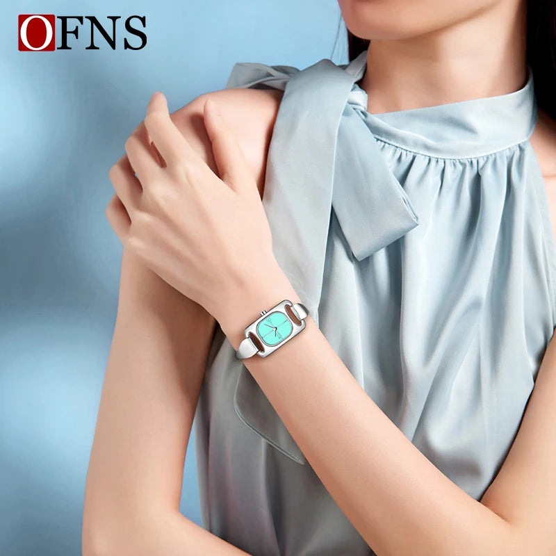 OFNS 5518 New women's watch high-end alloy niche ladies' square watch 3D studded waterproof quartz watch