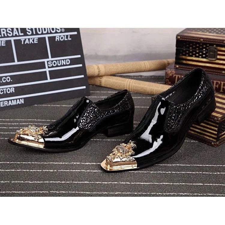 Italienischer Stil Herren Business Schuhe Schwarz Metall Spitz Zehen Schlangenmuster Echtes Leder Schuhe Party Schuhe Herren Flach