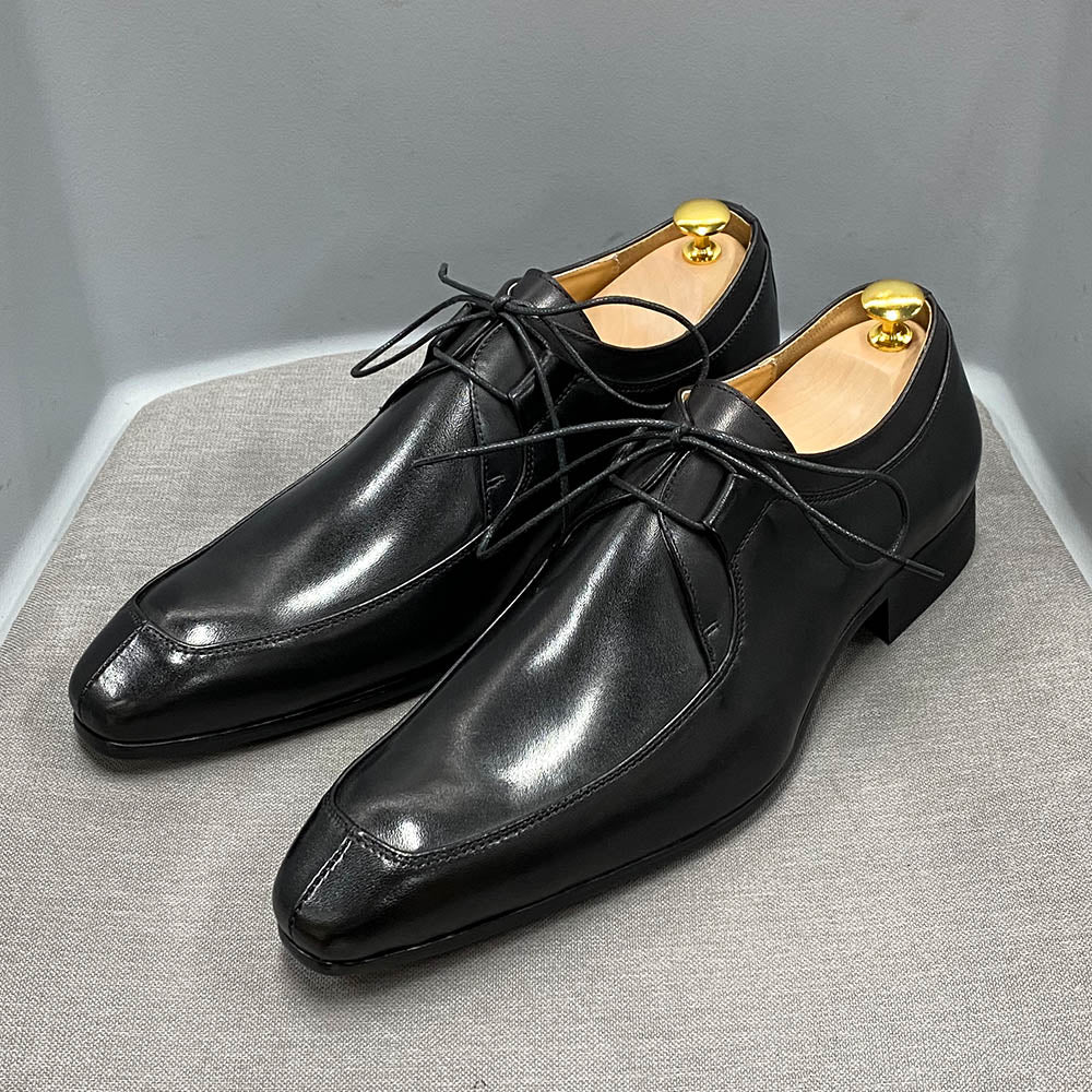 Mens Oxford Shoes Vintage Derby Design Genuine Cow Leather Dress Shoes Formal Business Office Lace-Up Wedding Shoes for Men