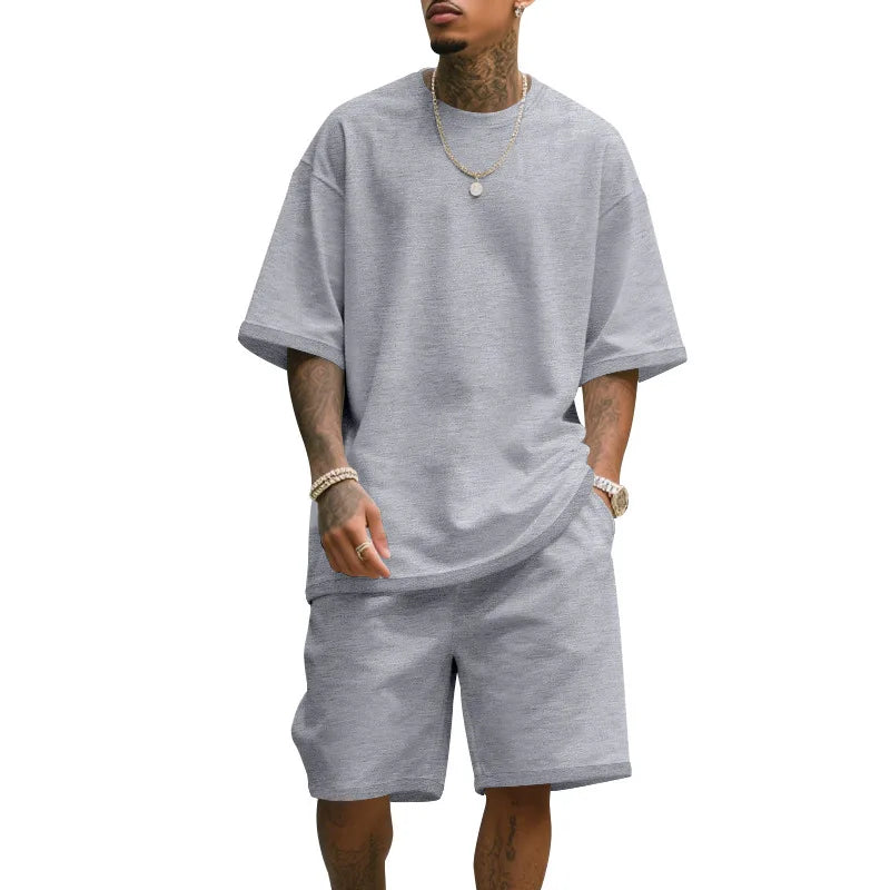 Men's Casual Two Piece Set Summer Short Sleeve T-Shirt and Shorts Set Comfortable Loose Fit Tracksuit for Men Clothing Set