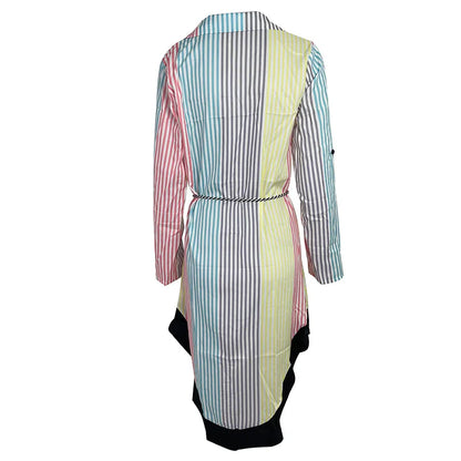 Women's Autumn New Fashion and Elegant Commuter Print V-neck Lace up Long Sleeve Slim Fit Mid length Dress