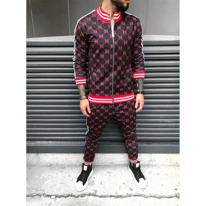 Spring and autumn new trend brand men's suits 3D printing casual wear BB letters fashion zipper jacket tops trousers
