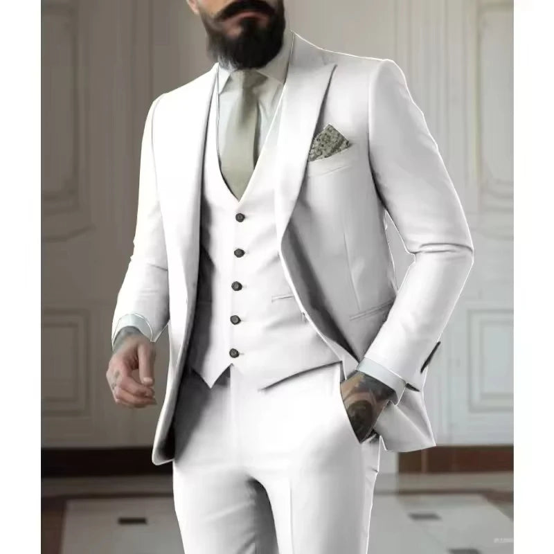 Sage Green Men's Slim Fit 3 Piece Suits (Jacket+Vest+Pant) Wedding Groom Tuxedos Prom Formal Male Party Blazers