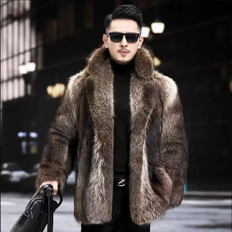 S-6XL Winter Men's Faux Fur Coats Fashion Casual Plus Size High Quality Warmth Mid-length Mink Clothing Singer Costumes