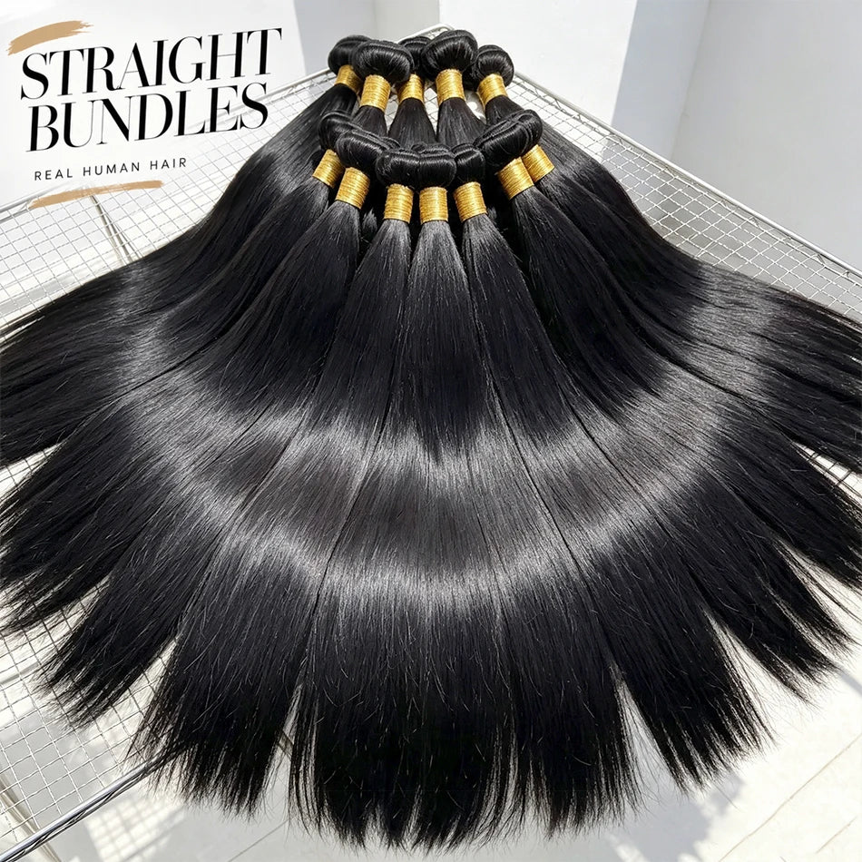 Real Human Hair Bone Straight Bundles 30 40 Inches Raw Hair 1 3 4 Bundles Brazilian Hair Weave Extensions For Black Women