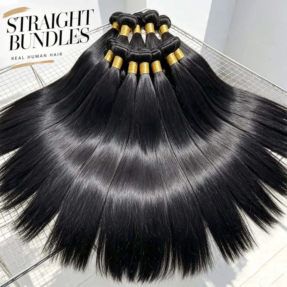 Echthaar Knochenglatte Bundles 30 40 Zoll Rohes Haar 1 3 4 Bundles Brasilianische Haarverlängerungen für schwarze Frauen