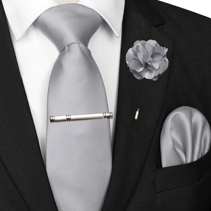 Mens Colors Solid Tie and Lapel Pin Necktie Pocket Square and Tie Clip Sets for Business Casual 4PCS