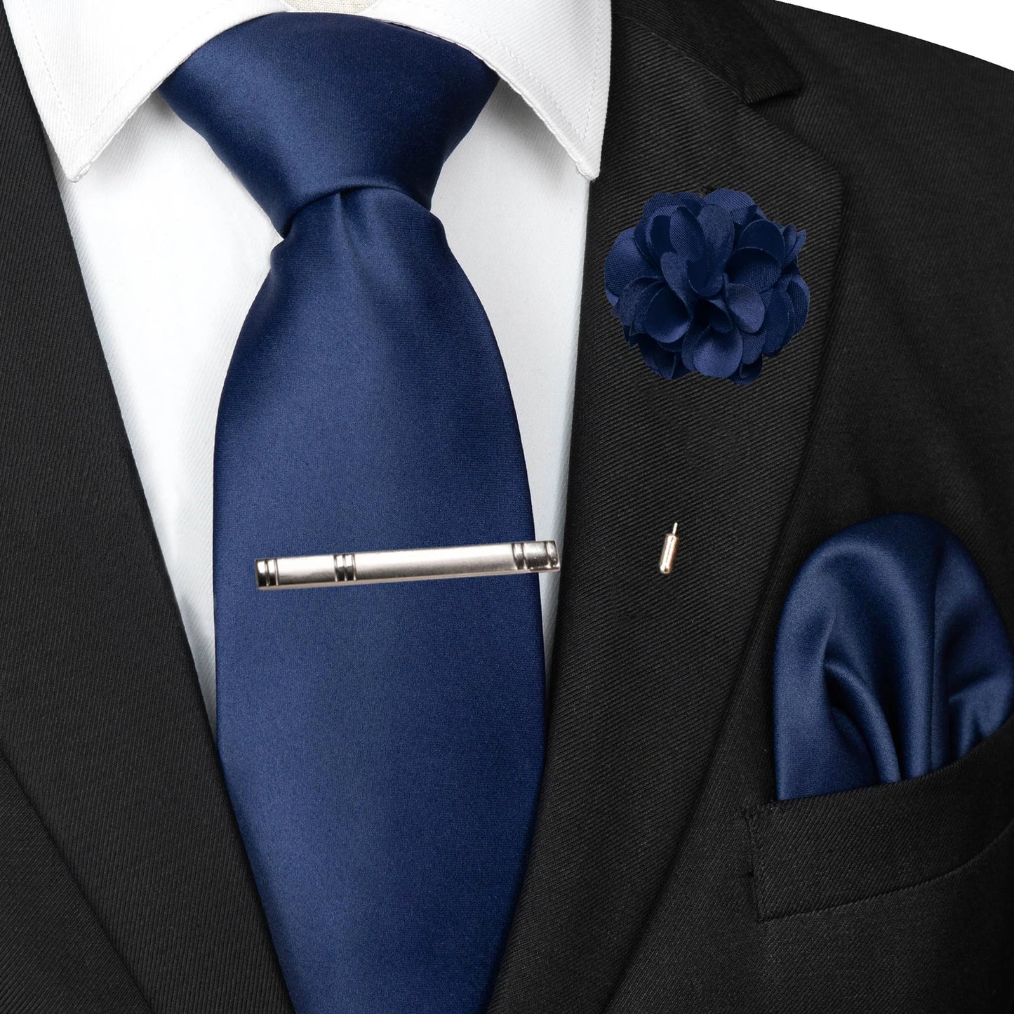 Mens Colors Solid Tie and Lapel Pin Necktie Pocket Square and Tie Clip Sets for Business Casual 4PCS