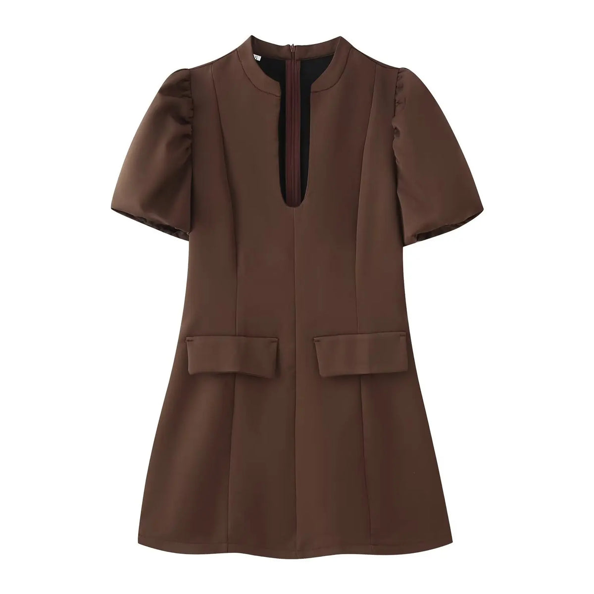KONDALA Elegantes Holiday Chic Damen Mini Kleid Schwarz O-Ausschnitt Reißverschluss Kurzes Puffärmel Kleid Mode 2026 Frühling Sommer Partykleid