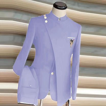 African Style Men's Suit 2 Piece Set Single Breasted Blazer Groom Wedding Tuxedo Gold Button Design Formal Jacket Pants 2 Piece