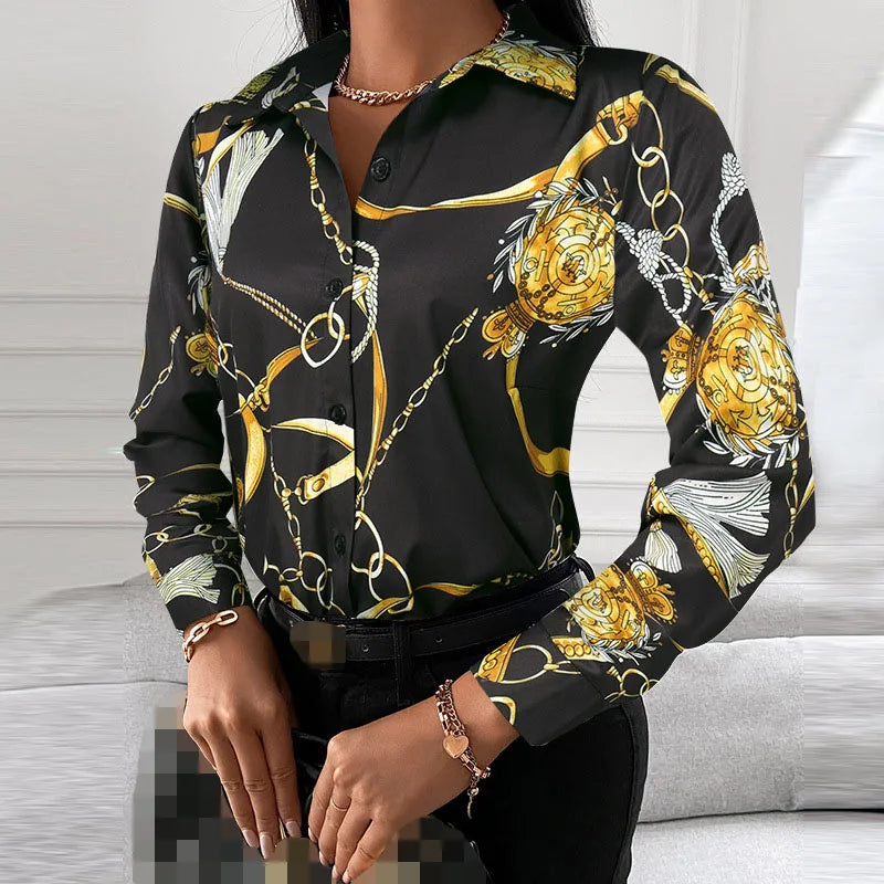 Spring Summer Women's Clothing New Fashion Printed Women's Shirt Casual Lapel Long Sleeved Single Breasted Shirt Women's Top