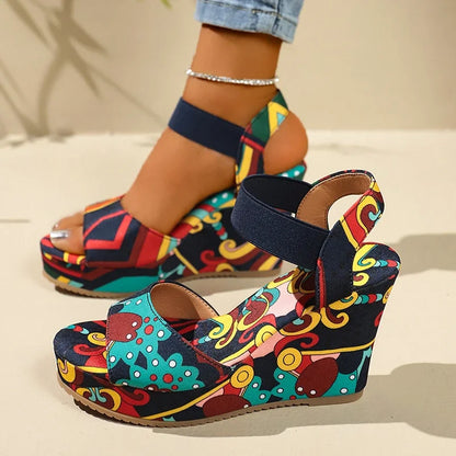 Shoes for Women  New Women Wedge Sandals Retro Ethnic Printing Platform Sandals Ladies Casual Comfortable Outdoor Sandals