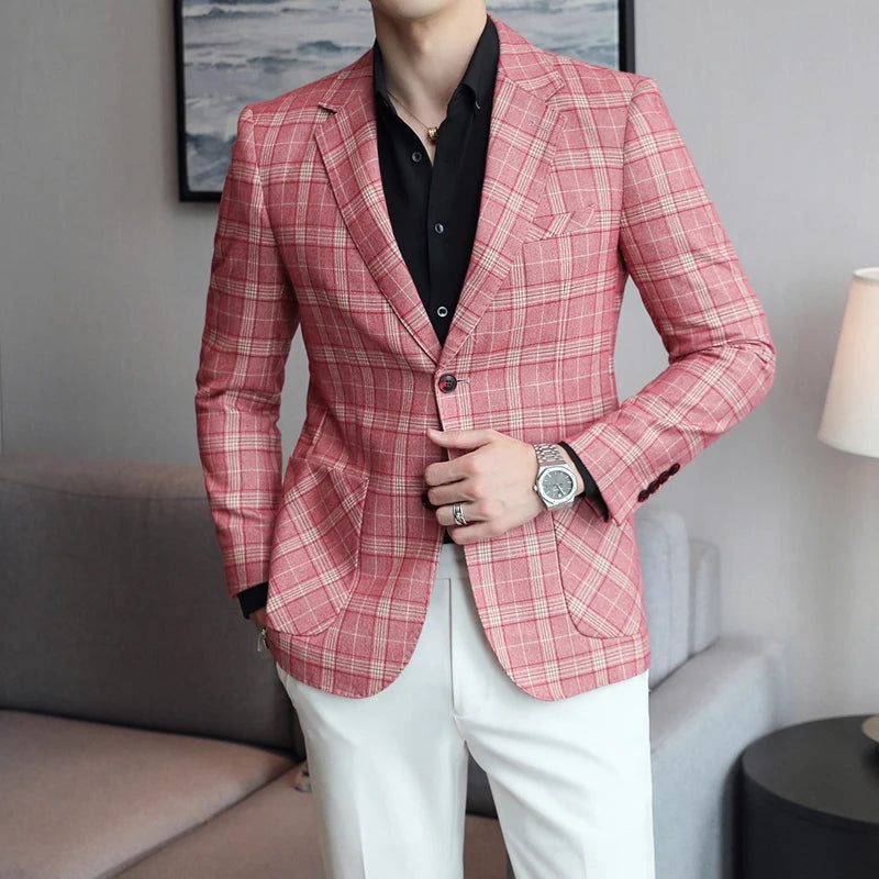 2024 New High-end Men's Two-button Suit Fashion Matching Handsome Casual Dating Slim Suit Single West Coat  Gucci Blazer Men