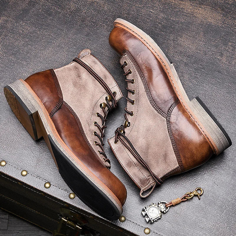 Vintage Genuine Leather Mens Boots Luxury Handmade Quality Comfortable Round Toe British Style Designer New Warm Ankle Shoes Man