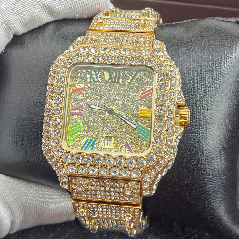 NO logo Hot Fashion Full Diamond Watch Men Brand Hip Hop Iced Out Bling Square Quartz Wristwatch For Man Jewelry Dropshipping