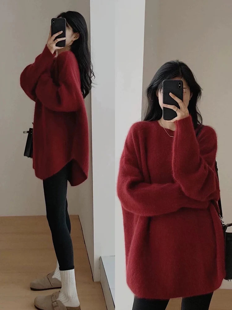 Korean Fashion Sweater Women Elegant Casual Loose Knitted Fluffy Pullover Female Autumn Winter Long Sleeve Oversized Knitwears