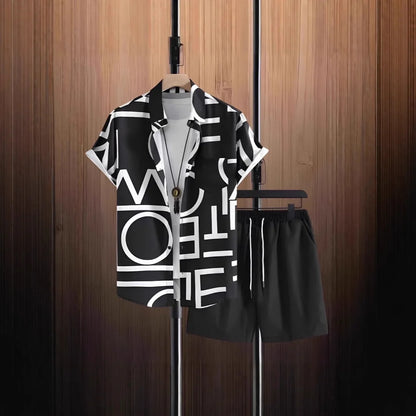 Comfortable Coconut trees leaves color blocking 3D Print shirt +Shorts Two Piece Set Short Sleeve Flip collar shirts half pants