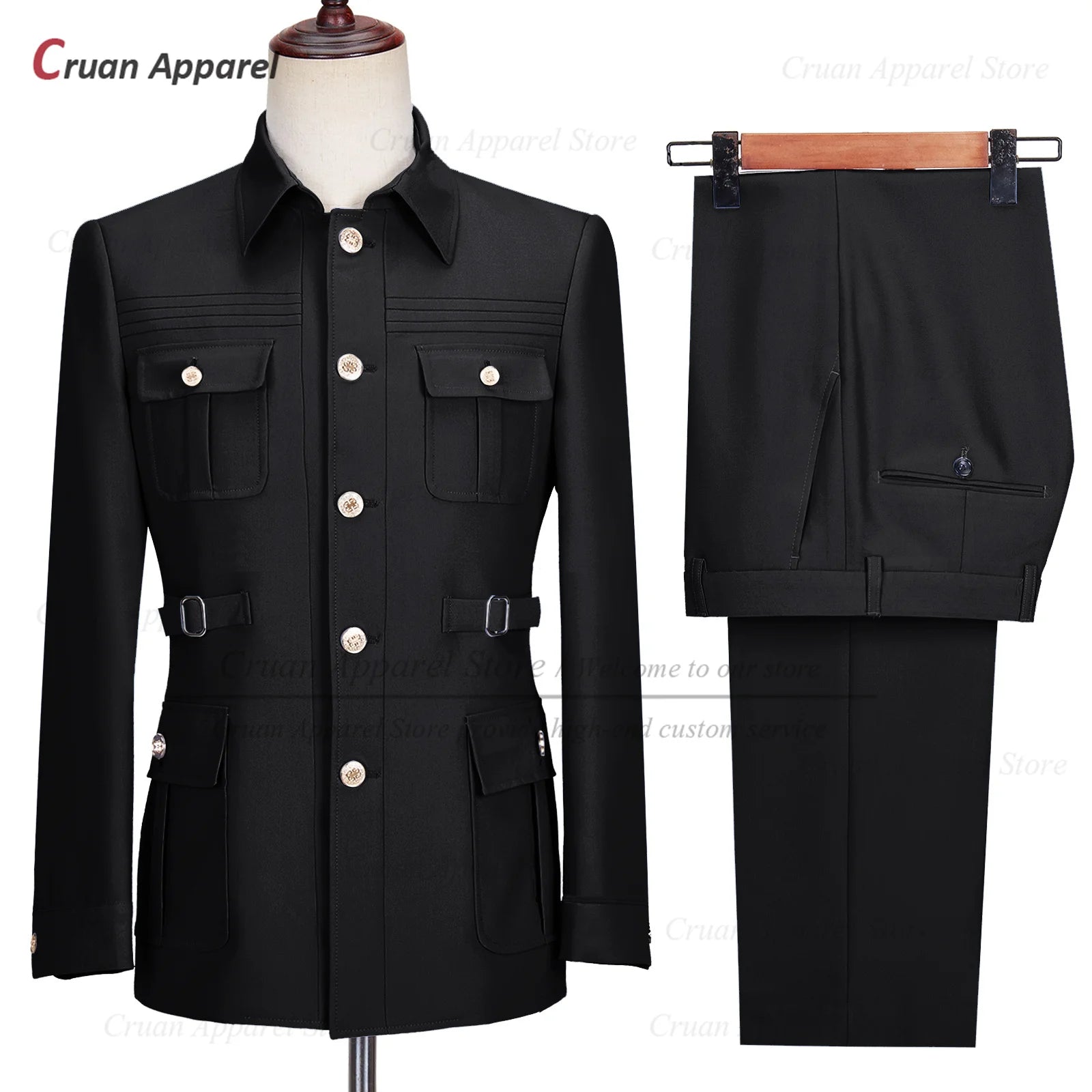Fashion Men Suit Sets Costumes Formal Chinese Tunic Suit Blazer Pants 2 Pieces Tailor-made Wedding Business Prom Slim Fit Tuxedo