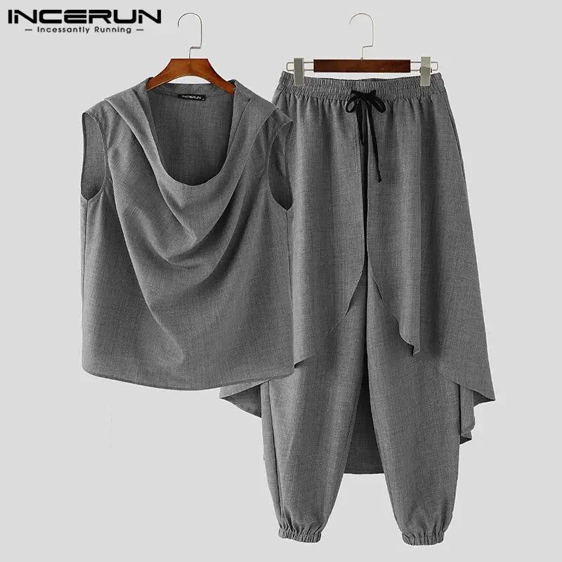 2024 Street Fashion Zweiteiler INCERUN Herren Casual Einfarbige Outfits Pendler American Style Oversize 2-teilige Sets
