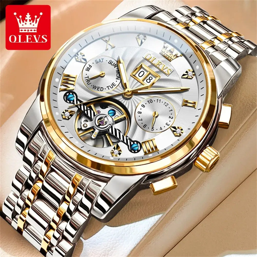 OLEVS Klassische Herrenuhren Tourbillon Multifunktions-Vollautomatik-Herrenuhr Hochwertige Armbanduhren für Herren