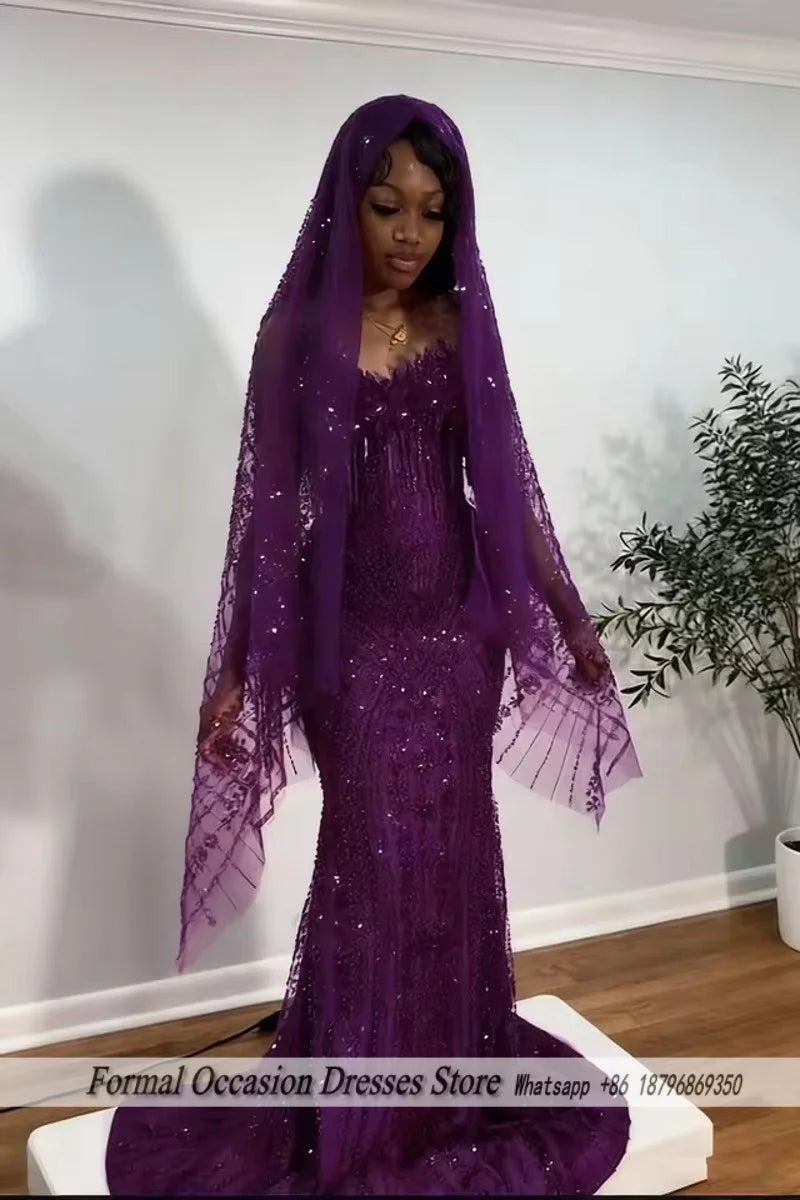 Luxury Red Prom Dresses With Veil 2026 Sequin Beading Black Girls Evening Dress 2025 Sleeveless Birthday Party Gowns Customized