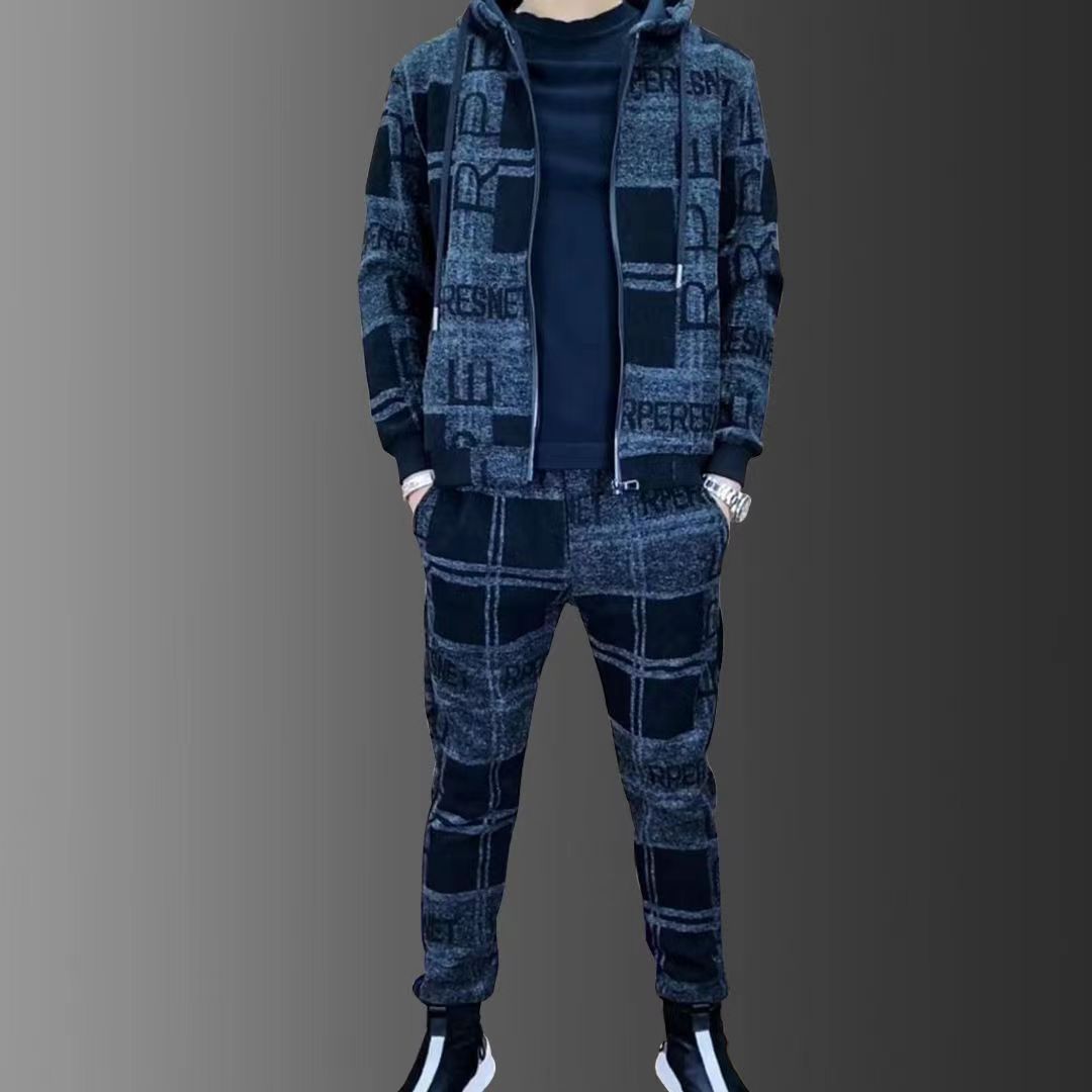 Mens Zipper Hoodie Tracksuit Set Luxury Logo Printed Jacket+Sweatpants Male Lapel Jacket Suit 2Pcs Outdoor Athletic Sets