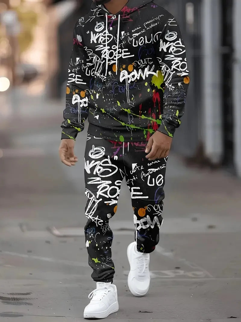 Das neue Herren-Hoodie-Set für Frühling und Herbst 2025 besticht durch einen lässig-modischen und bequemen 3D-Graffiti-Musterdruck