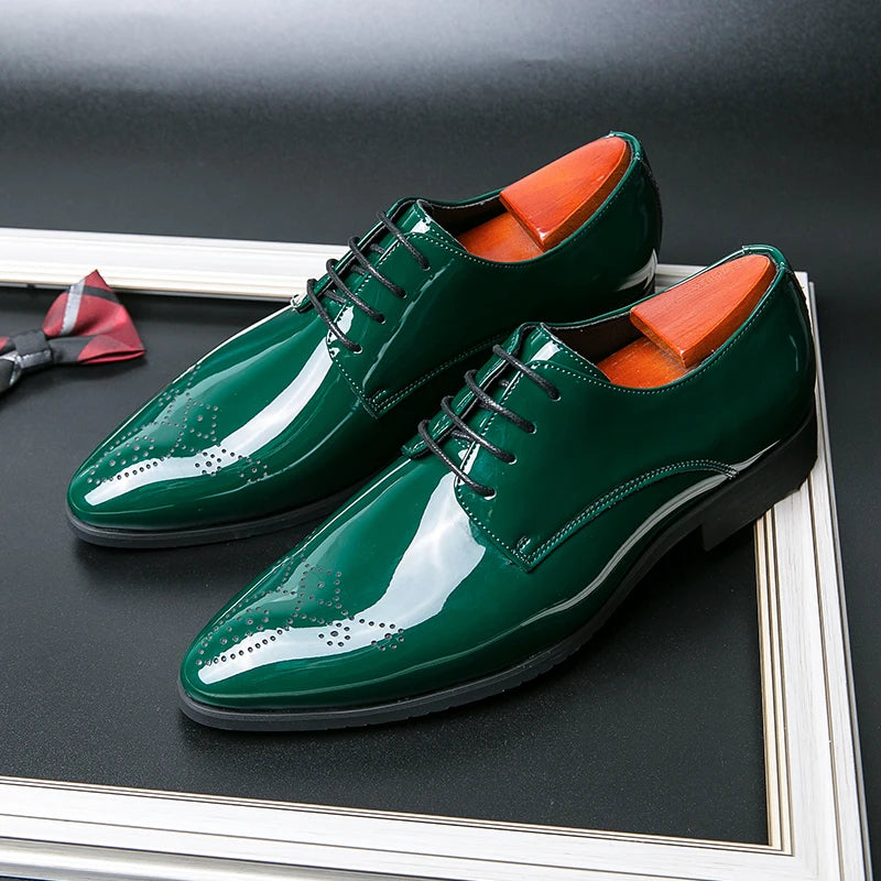 New Arrivals Green Oxfords for Men Pu  Round Toe Lace-up Solid Party  Mens Dress Shoes for Men with  Size 38-48