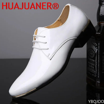 Newly Men's Quality Patent Leather Shoes White Wedding Shoes Size 38-48 Black Leather Soft Man Dress Shoes