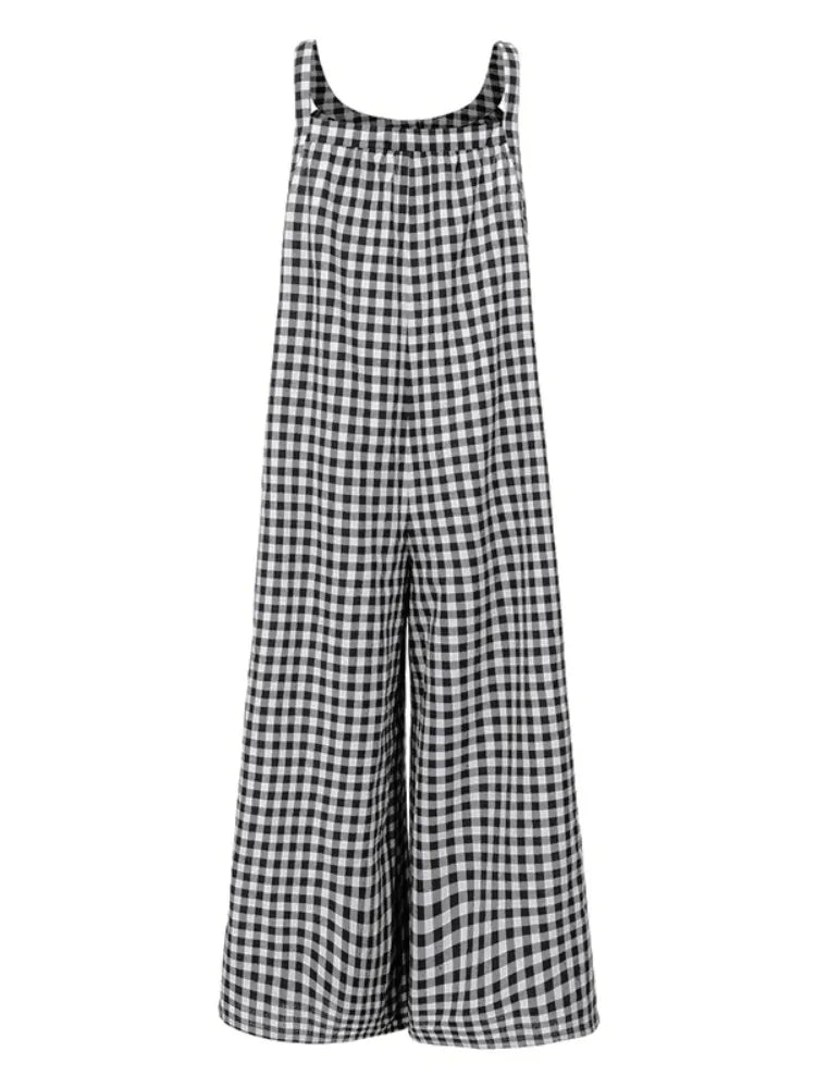 Celmia 2024 Vintage Wide Leg Pants Jumpsuits Fashion Women Plaid Playsuits Summer Bohemian Casual Sleeveless Trousers Overalls