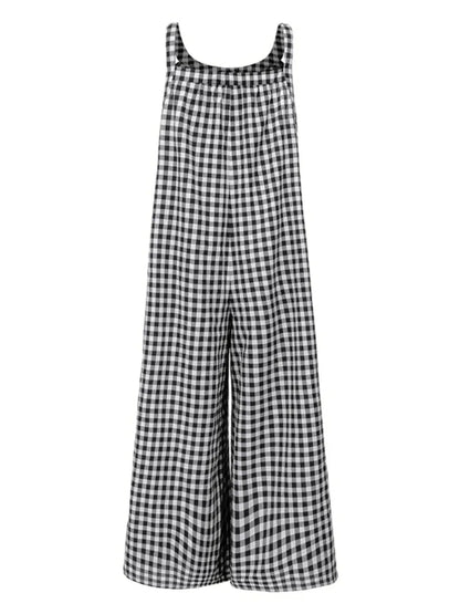 Celmia  Vintage Wide Leg Pants Jumpsuits Fashion Women Plaid Playsuits Summer Bohemian Casual Sleeveless Trousers Overalls
