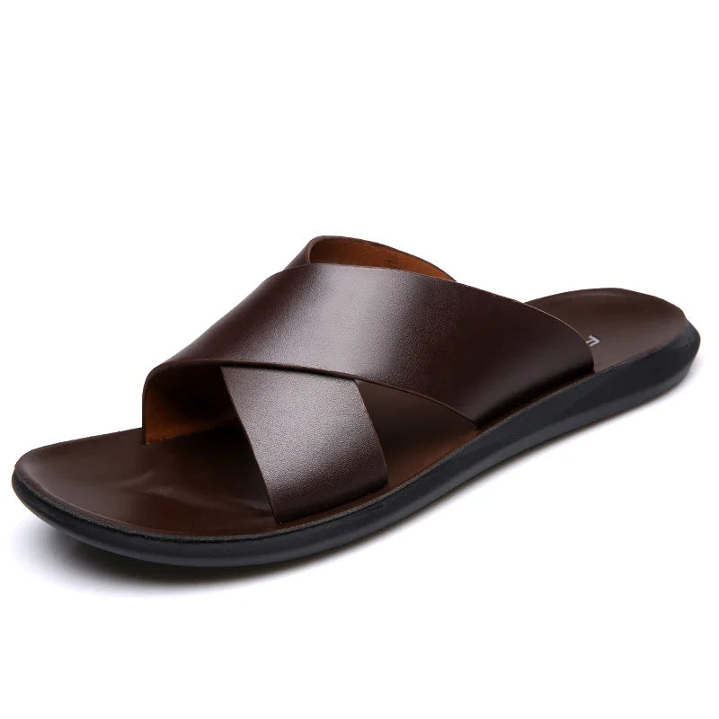 Sandals for Men Slippers Genuine Leather Luxury Brand Fashion New Men Flats Casual Non-slip Beach Sandalia Zapatos Hombre