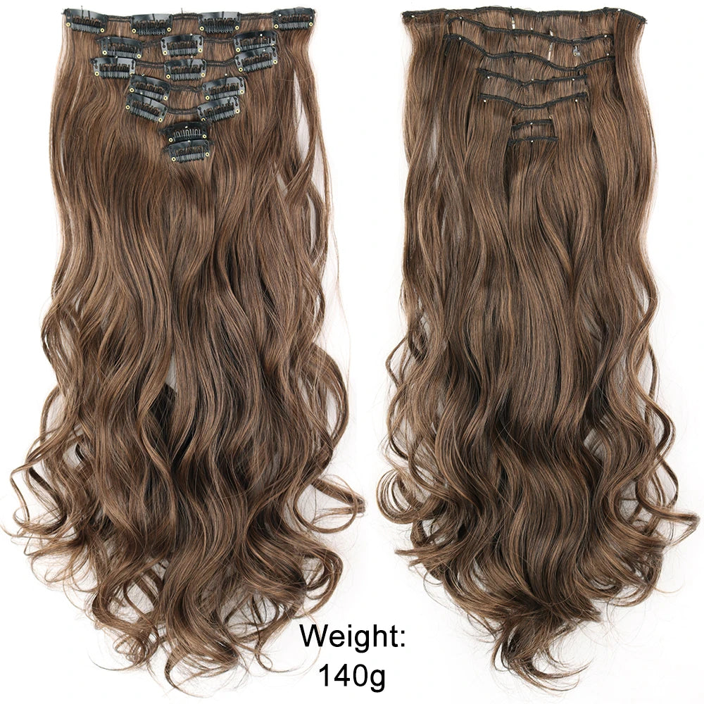 7Pcs/Set 16 Clips Hair Extension Black Long Straight Natural Hair Ombre Hairpiece Heat Resistant Fiber for Women Hairstyle