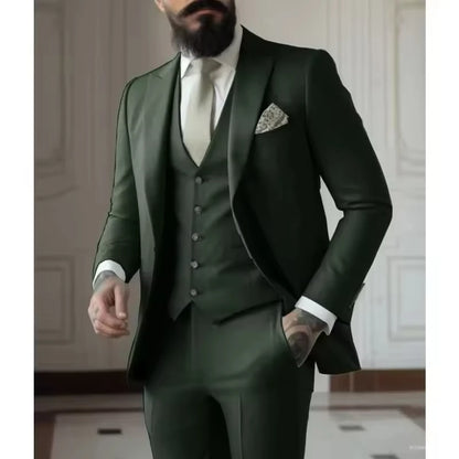 Sage Green Men's Slim Fit 3 Piece Suits (Jacket+Vest+Pant) Wedding Groom Tuxedos Prom Formal Male Party Blazers