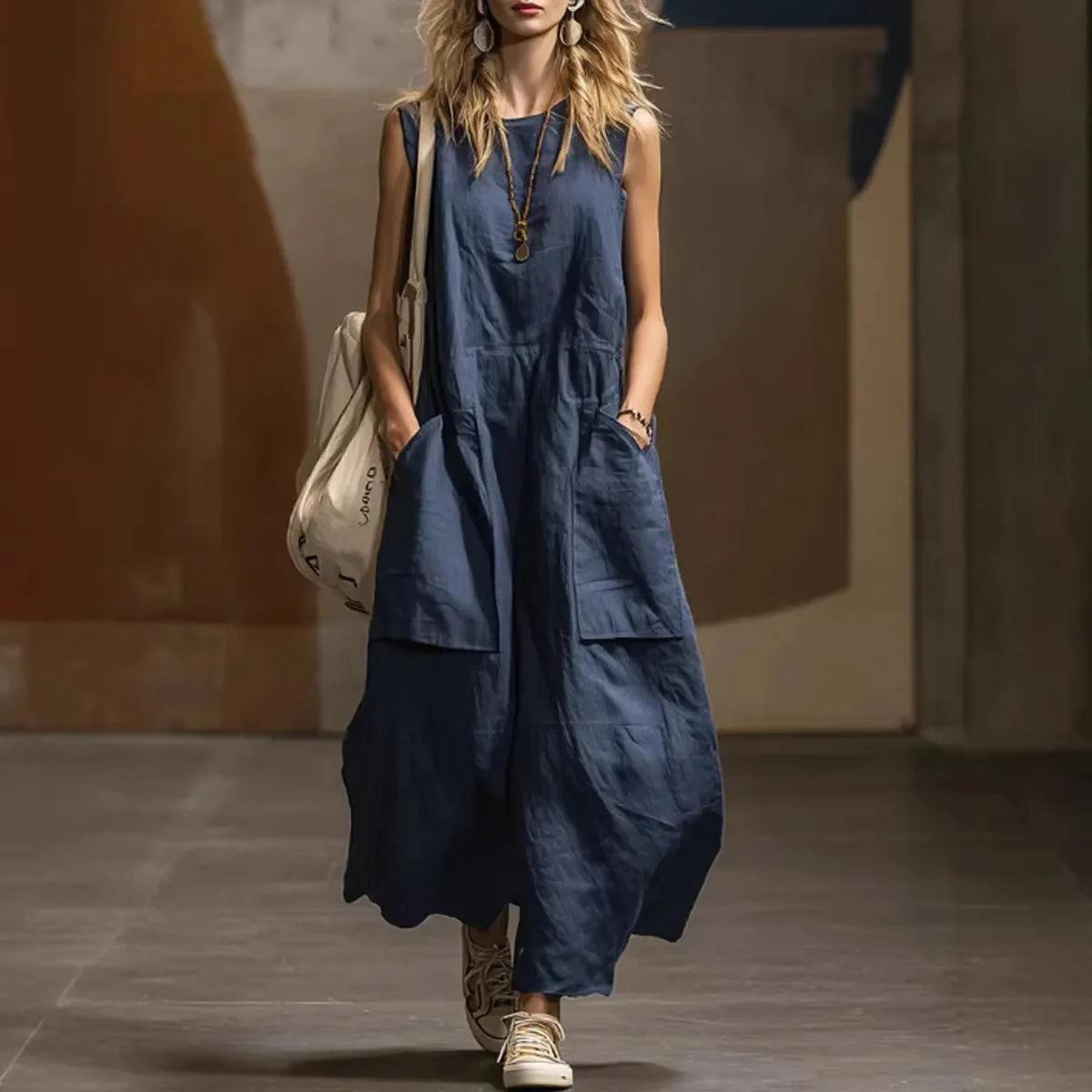 2026 Summer Loose And Simple Sleeveless Cotton And Linen Women's Dress New Fashion Casual Pocket Female Holiday Long Dresses
