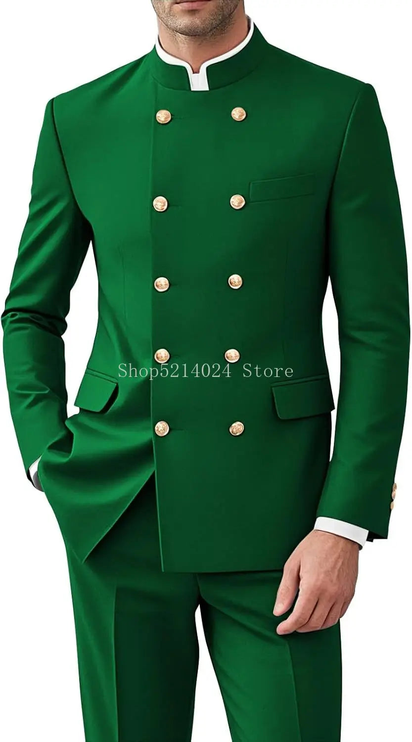 Men 2 Pieces  Suit   Suits for Men Gold Button Jacket Pant Set Traditional Wedding