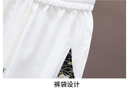 Summer Sets Men Fashion Print Short Sleeved Shirt Shorts Two-piece Men Chinese style Loose Set Mens Short Sets