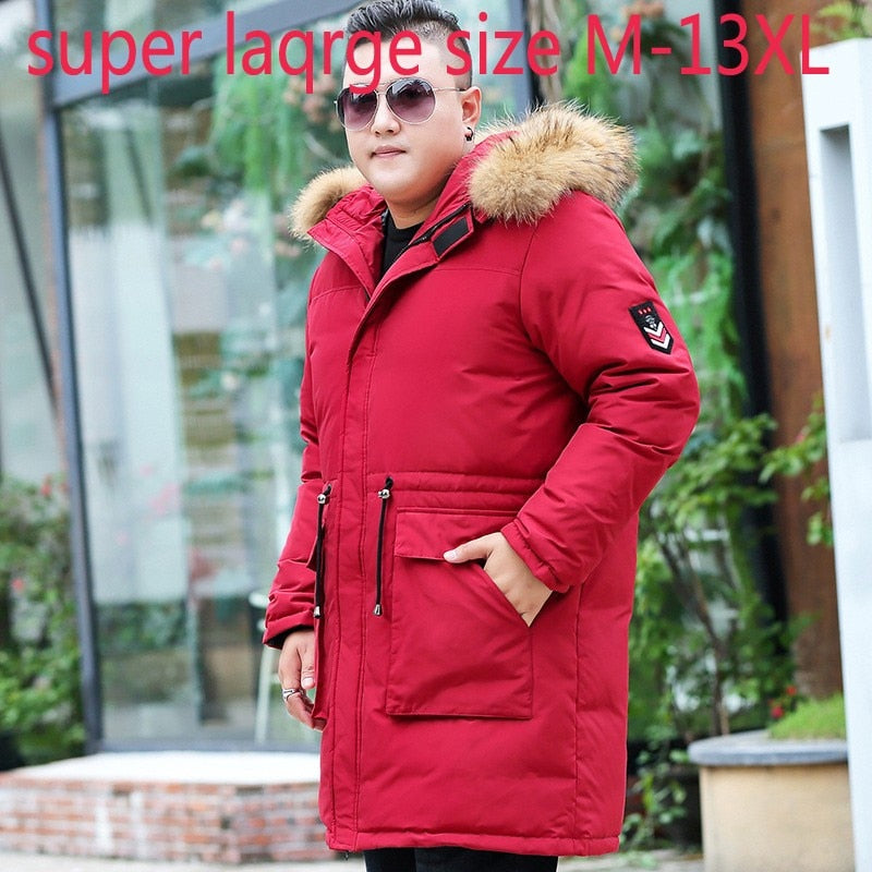 New Arrival Fashion Men Super Large Down Jacket Long Fur Collar Hooded Thicker, Warmer Coat Plus Size M-9XL 10XL 11XL 12X L13XL